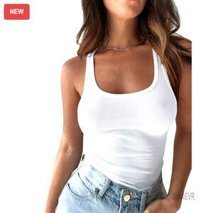 Ribbed Sleeveless Tank Top, Lightweight Stretchy Fit, Yoga Workout Essential